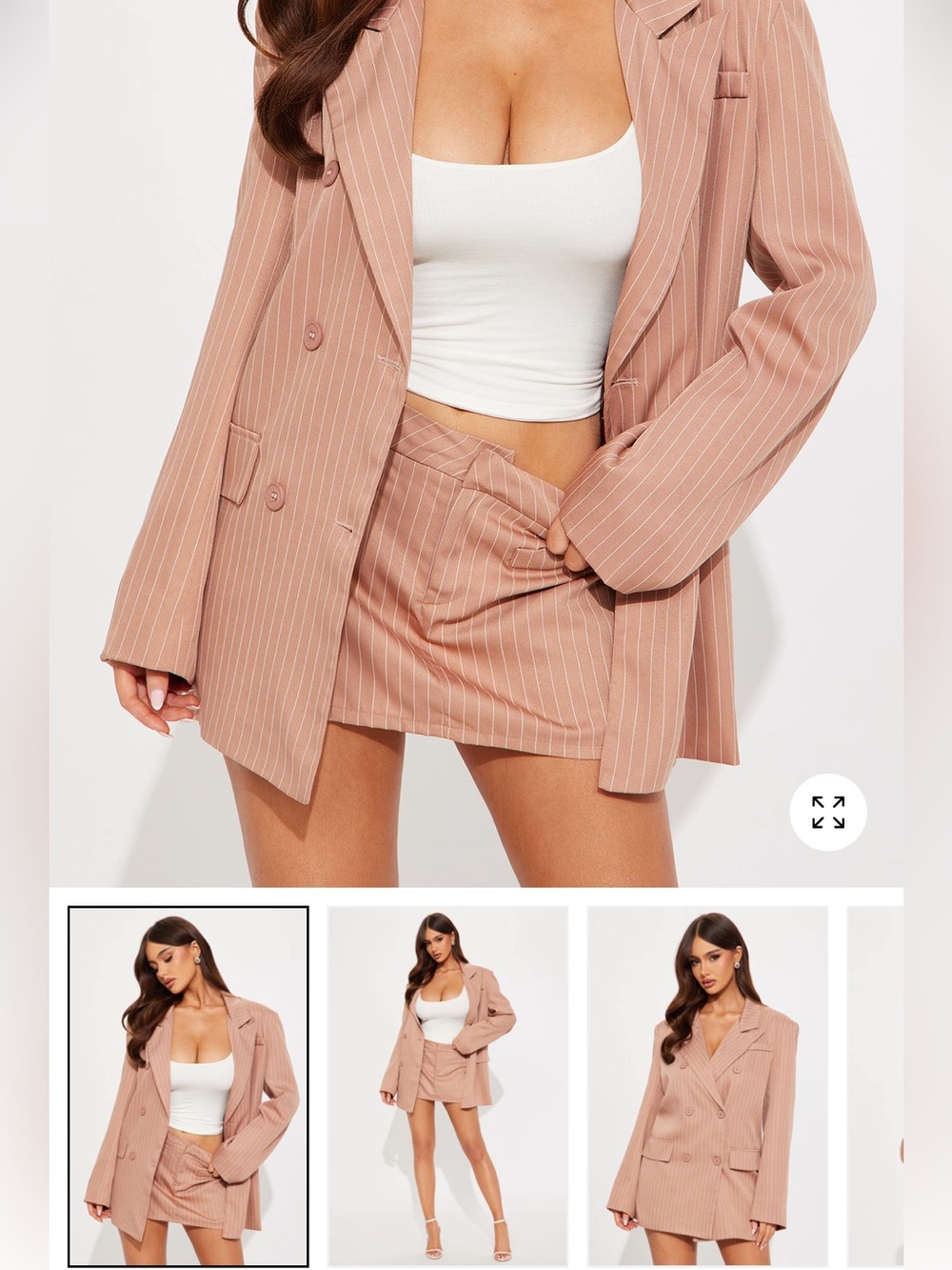 Double-Breasted Pinstripe Blazer Jacket - Dusty Rose with sckurt